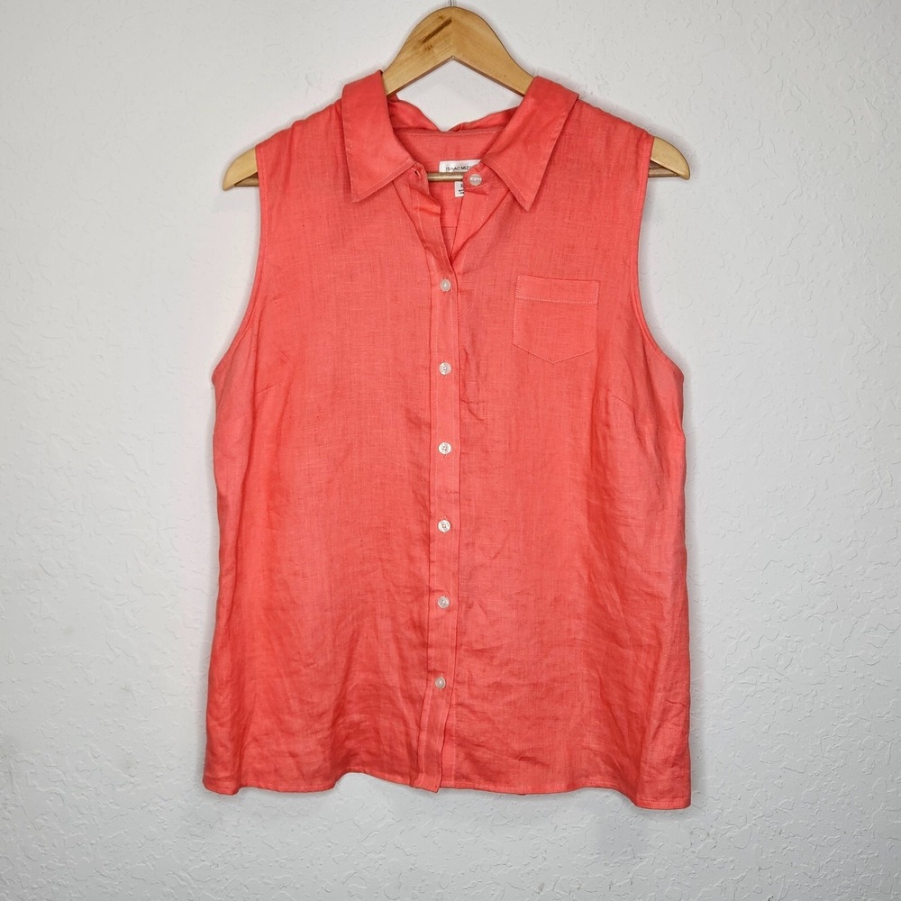 Isaac Mizrahi for Target Women Coral Pink‎ 100% Linen Sleeveless Button Down XL